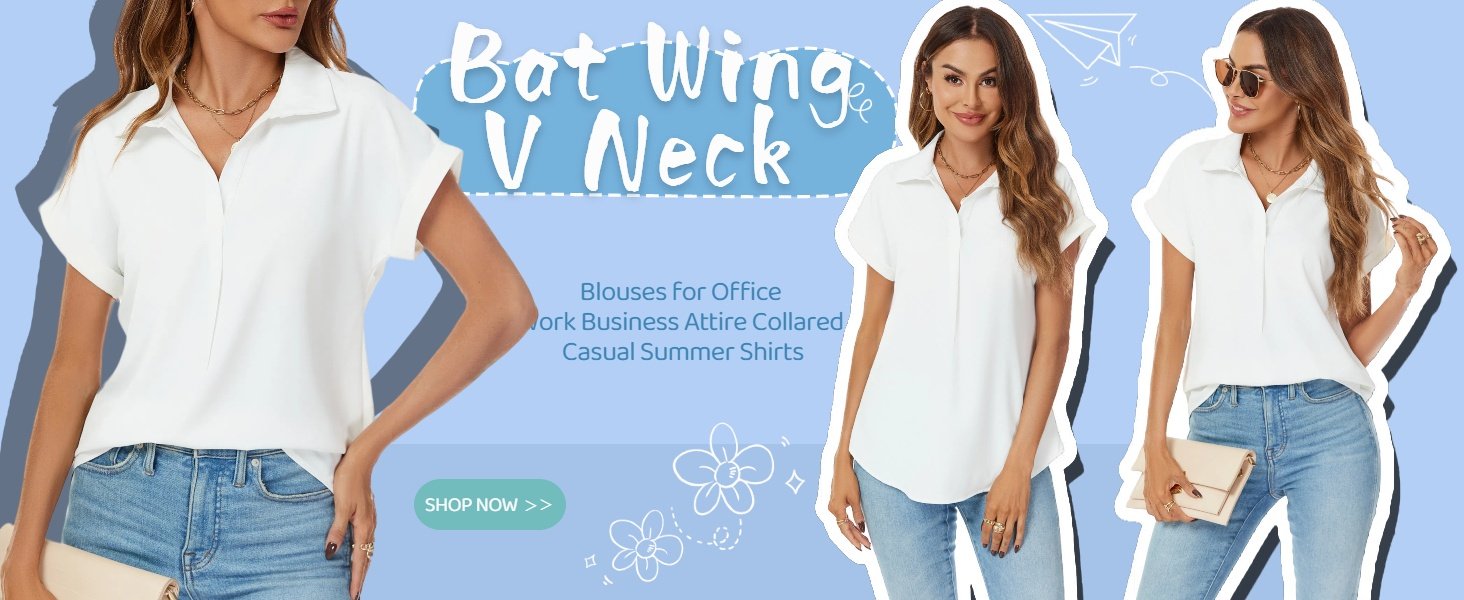 Women's Short Sleeve Tops and Blouses Business Casual Collared Tunic Shirt