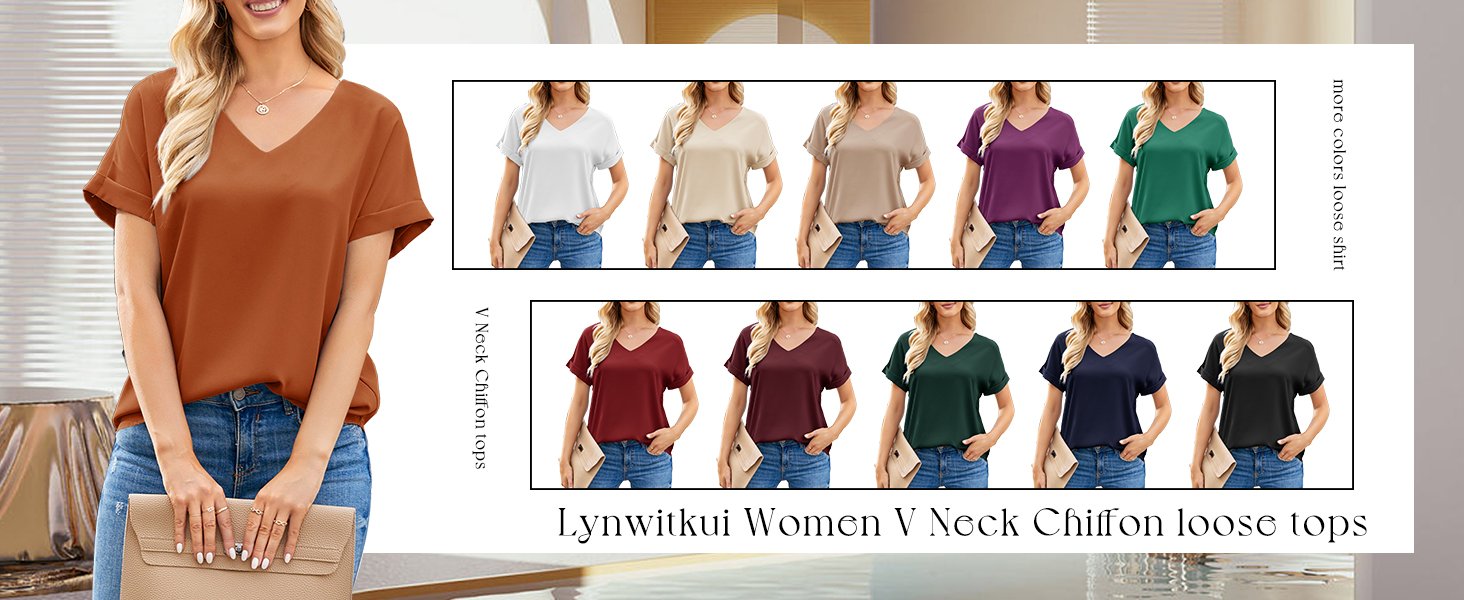 Lynwitkui women v neck chiffon loose tops