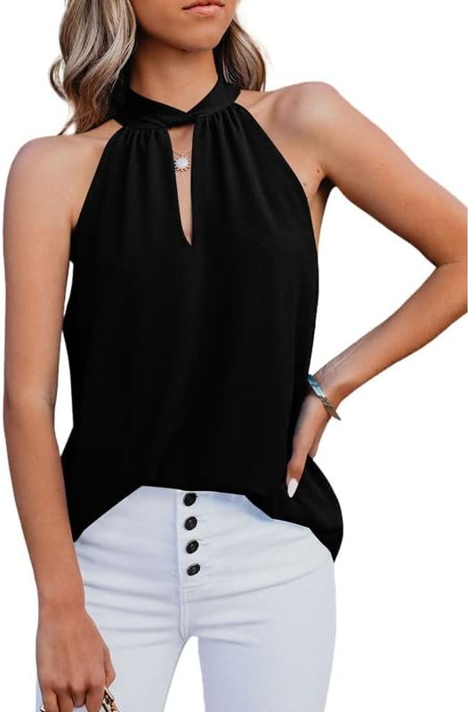 Womens Casual Sleeveless Shirts Halter Neck Leopard Print Tank Top and Blouses