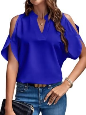 41Dq8jVjJxL._AC Women's Cold Shoulder Tops Summer Fashion Short Sleeve V Neck Casual Loose Solid Color Blouse Shirts