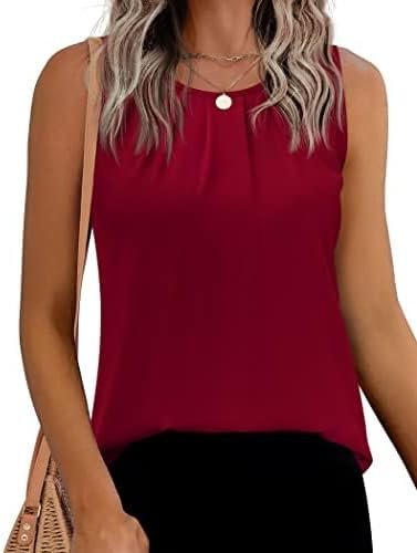 Women's Sleeveless Chiffon Tank Top Double Layers Keyhole Back Blouse Tunic S-XXL