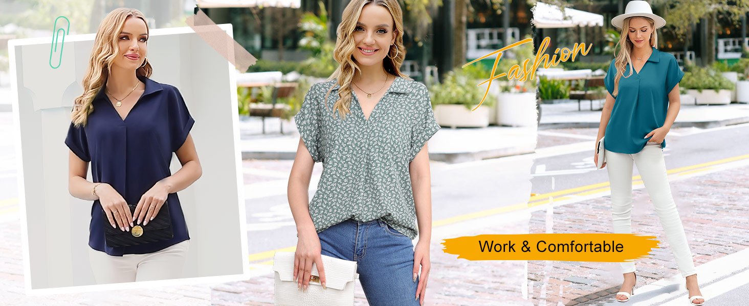 chiffon blouses summer casual v neck work blouses elegant short sleeve blouses business casual 