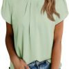 Women's Casual Round Neck Basic Pleated Tops Short Sleeve Loose Fit Curved Keyhole Back Chiffon Blouses Tshirts