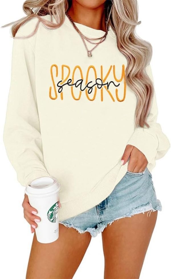 Embroidered Sweatshirt Women Halloween Sweatshirts Fall Lightweight Pullover Autumn Long Sleeve Top
