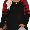 Plus Size T Shirt for Women Long Sleeve Raglan Tops Tee Shirts Color Block Top Leopard Plaid Print XL-5XL 14W-28W