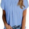 Women's Casual Round Neck Basic Pleated Tops Short Sleeve Loose Fit Curved Keyhole Back Chiffon Blouses Tshirts