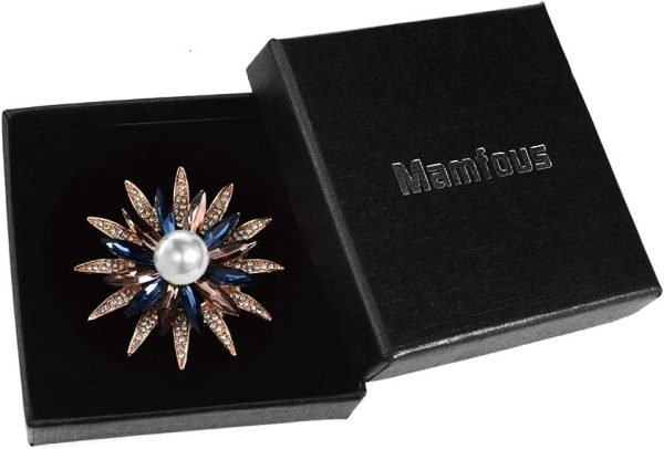 Austrain Crystal Geometry Flower Brooch Pins with Simulated Pearl Bouquet Jewelry Accessories for Women