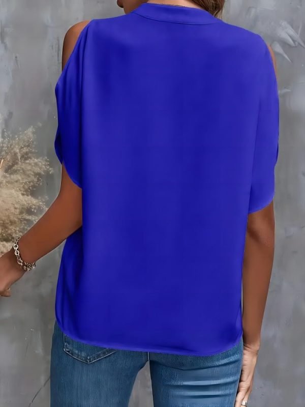 Women's Cold Shoulder Tops Summer Fashion Short Sleeve V Neck Casual Loose Solid Color Blouse Shirts