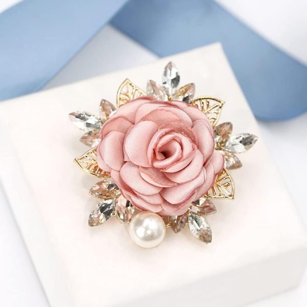 Elegant Rose Flower Brooch Pin for Women Men Wedding Party Gentleman's Essentials Handmade Crystal Pearl Fabric Flower Lapel Pin Dress Suit Accessories Boutonniere Ideas Gift Valentine's Day