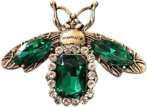 Gold Rhinestone Bee Brooch Pin for Women Men Fashion Crystal Vintage Green CZ Emerald Insect Animal Brooches Lapel Pins Dainty Dress Accessories Jewelry Boutonniere Corsage for Hat Bag Suit Tie