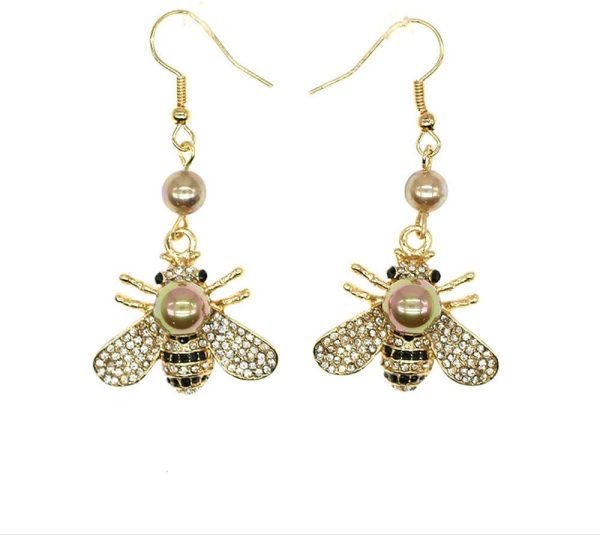 Honey Bee Brooches Crystal Insect Themed Bee Brooch Animal Fashion Shell Pearl Brooch Pin Gold Tone