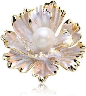 Peony Flower Brooch Vintage Pearl Brooch Lady Oil Drip Alloy Corsage Elegant Bezel Flower Pearl Brooch Banquet Wedding Exquisite Jewelry Gift Suitable for Female Friends
