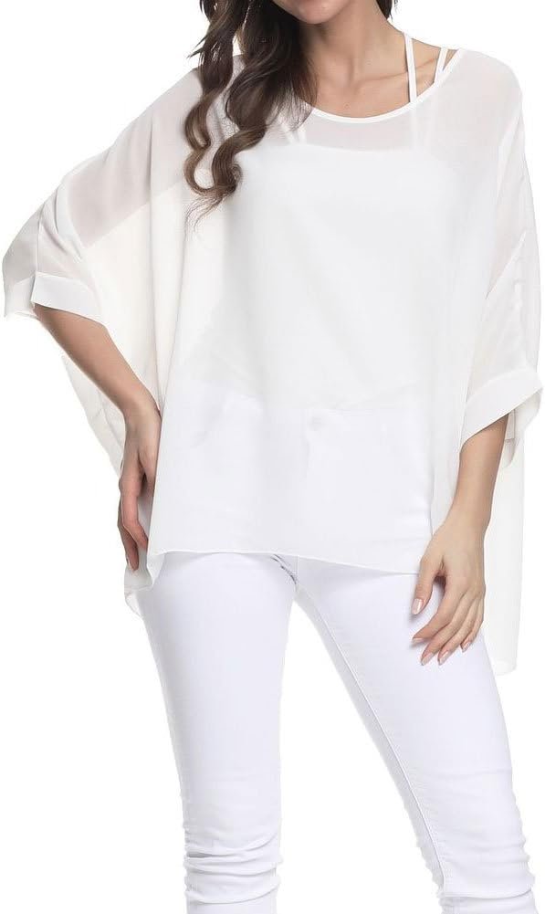 Women Chiffon Blouse Floral Batwing Sleeve Beach Cover Loose Tunic Shirt Tops