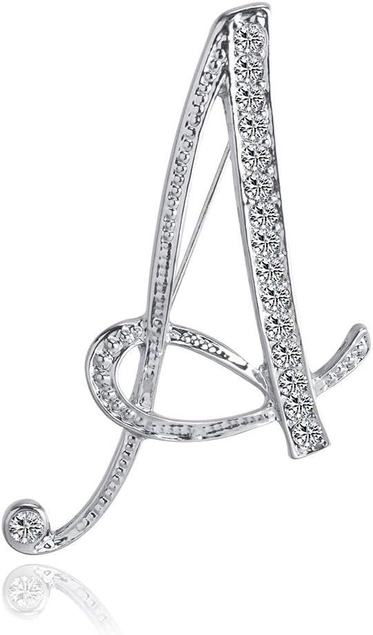 Letter Brooch Pins Initial Rhinestone Brooch for Women Crafts Silvery A-Z