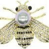 Honey Bee Brooches Crystal Insect Themed Bee Brooch Animal Fashion Shell Pearl Brooch Pin Gold Tone