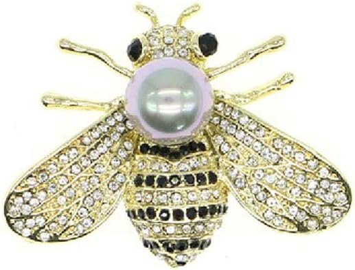 Honey Bee Brooches Crystal Insect Themed Bee Brooch Animal Fashion Shell Pearl Brooch Pin Gold Tone