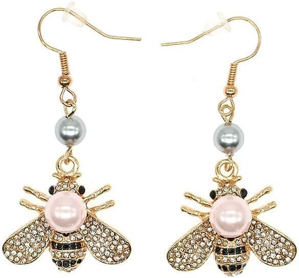 Honey Bee Brooches Crystal Insect Themed Bee Brooch Animal Fashion Shell Pearl Brooch Pin Gold Tone