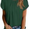 Women's Casual Round Neck Basic Pleated Tops Short Sleeve Loose Fit Curved Keyhole Back Chiffon Blouses Tshirts