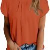 Women's Casual Round Neck Basic Pleated Tops Short Sleeve Loose Fit Curved Keyhole Back Chiffon Blouses Tshirts