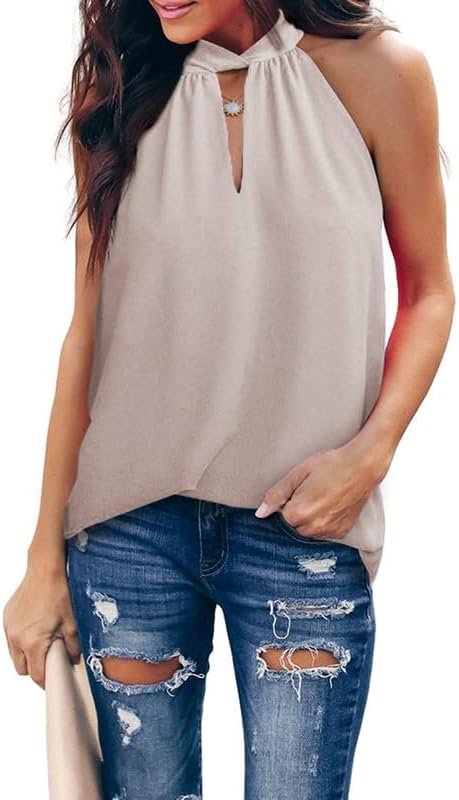 Womens Casual Sleeveless Shirts Halter Neck Leopard Print Tank Top and Blouses