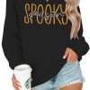Embroidered Sweatshirt Women Halloween Sweatshirts Fall Lightweight Pullover Autumn Long Sleeve Top