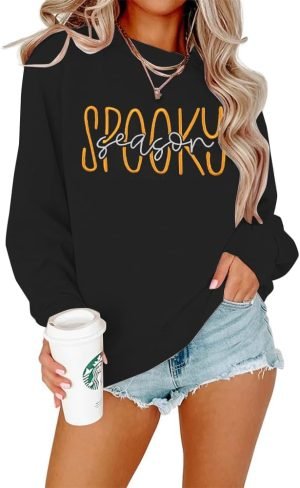 51v1zUUl13L._AC_SL1000 Embroidered Sweatshirt Women Halloween Sweatshirts Fall Lightweight Pullover Autumn Long Sleeve Top