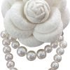 Fabric Camellia Flower Brooch Pins Pearl Tassel Corsage Jewelry Brooches for Women Shirt Collar Clothing Accessories Party Wedding Gifts