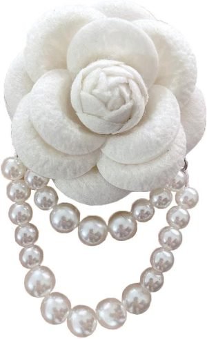 Fabric Camellia Flower Brooch Pins Pearl Tassel Corsage Jewelry Brooches for Women Shirt Collar Clothing Accessories Party Wedding Gifts