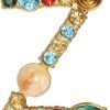 Crystal Pearl Initial Brooch Gold Plated Enamel Colorful Letter Alphabet Breastpin Pin for GIFTS