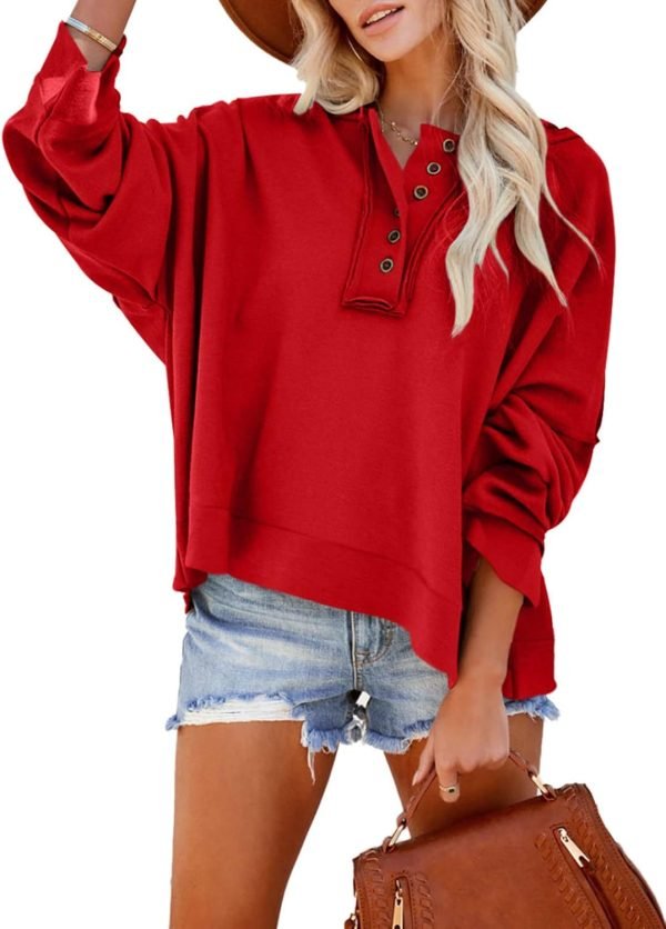 Hoodies for Women 2024 Fashion Fall V Neck Button Down Long Sleeve Hooded Sweatshirts Tops