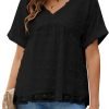 Womens Chiffon Blouse Summer Casual Round Neck Short Sleeve Pom Pom Shirts Top