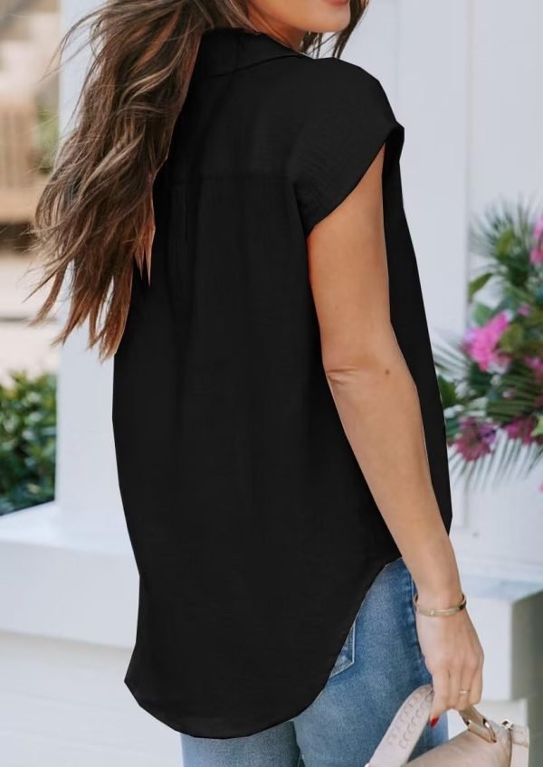 Women's V Neck Short Sleeve Button Down Shirts Casual Chiffon Blouses Tops