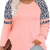 Plus Size T Shirt for Women Long Sleeve Raglan Tops Tee Shirts Color Block Top Leopard Plaid Print XL-5XL 14W-28W