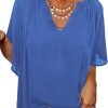 610AqGSPbQL._AC_SL1500 Womens Chiffon Blouses Casual Solid Bell Sleeve Shirt Loose V Neck Pleated Tunic Tops