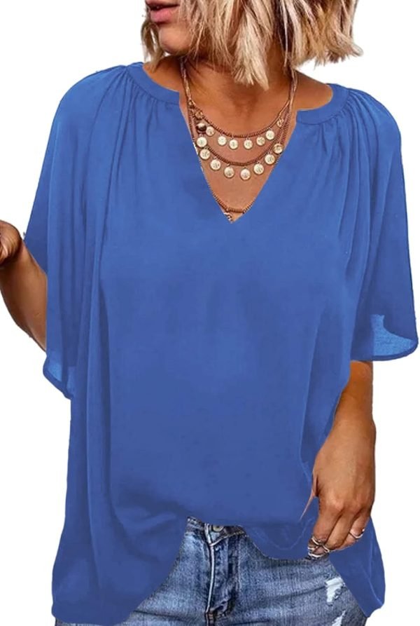 610AqGSPbQL._AC_SL1500 Womens Chiffon Blouses Casual Solid Bell Sleeve Shirt Loose V Neck Pleated Tunic Tops