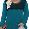 Plus Size Lace Tops for Women Long Sleeve Crewneck Pullover Fall T-shirts Tunics Basic Tees T-Shirts XL-5XL