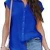 Women's V Neck Short Sleeve Button Down Shirts Casual Chiffon Blouses Tops