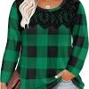 Plus Size Lace Tops for Women Long Sleeve Crewneck Pullover Fall T-shirts Tunics Basic Tees T-Shirts XL-5XL