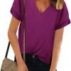 Women V Neck Chiffon Blouse Short Sleeve Summer Casual Loose Shirt Tops