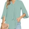 Women's Fall Long Sleeve Chiffon Blouse Winter V-Neck Tunic Tops Business Shirt