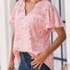 Women's Casual V Neck Floral Print Smocked Short Sleeve Chiffon Blouses Bohemian Top Shirts