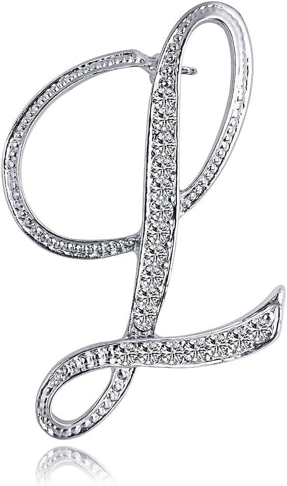 Letter Brooch Pins Initial Rhinestone Brooch for Women Crafts Silvery A-Z