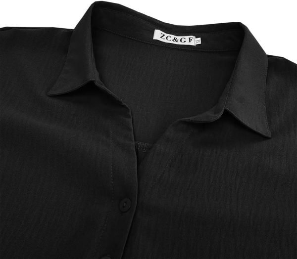 Women's V Neck Short Sleeve Button Down Shirts Casual Chiffon Blouses Tops