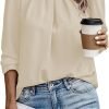 Womens Tops Dressy Casual Pleated Crew Neck Long Sleeve Shirts Office Work Chiffon Blouses