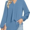 Women's Fall Long Sleeve Chiffon Blouse Winter V-Neck Tunic Tops Business Shirt
