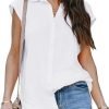 Women's V Neck Short Sleeve Button Down Shirts Casual Chiffon Blouses Tops