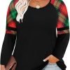 Plus Size T Shirt for Women Long Sleeve Raglan Tops Tee Shirts Color Block Top Leopard Plaid Print XL-5XL 14W-28W