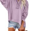 Hoodies for Women 2024 Fashion Fall V Neck Button Down Long Sleeve Hooded Sweatshirts Tops