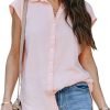 Women's V Neck Short Sleeve Button Down Shirts Casual Chiffon Blouses Tops