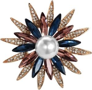 614wCkodZIL._AC_SL1000 Austrain Crystal Geometry Flower Brooch Pins with Simulated Pearl Bouquet Jewelry Accessories for Women